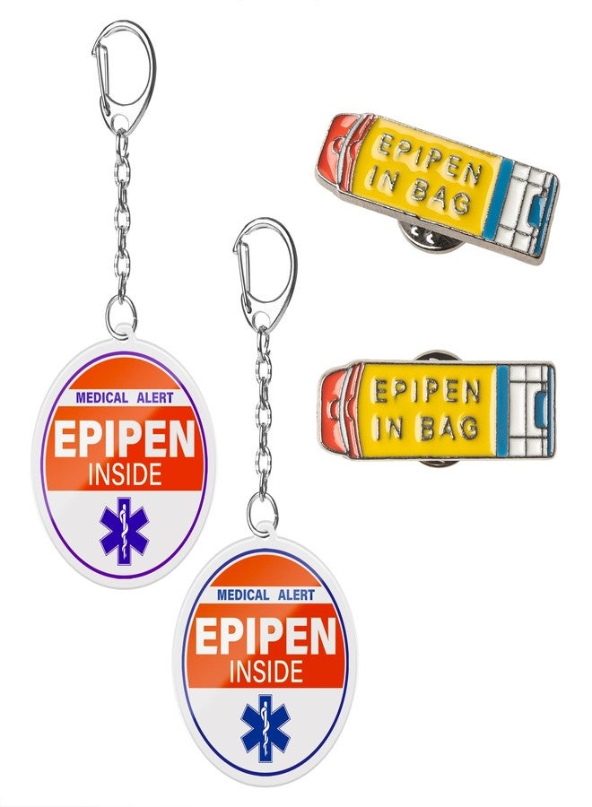 EliteSign EpiPen Keychain & Pin Set - 2-Sided Medical Alert Tags, 2 Keychains & 2 Lapel Pins, 1.4" Bright Color - Image 1